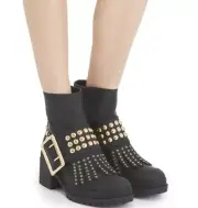 NEW BURBERRY WHITCHESTER BLACK LEATHER FRINGE GOLD STUDDED BELTED BOOTS 39.5!!