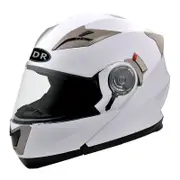 TDR White Motorcycle Helmet Flip Open Full Face Modular Design with Sun Visor, Australia Approved Standard, Motocross Road Off-Road Riding Helmet for Adults