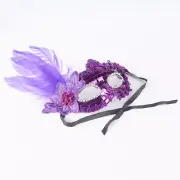 Package of 6 Purple Sequin and Feather Halloween or Ball Masks