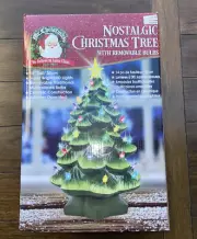 Mr. Christmas Xmas Tree 14” Nostalgic Ceramic Green LED Lights Adapter. New Box