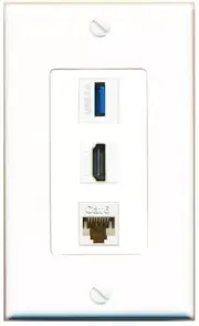 DecorZ - 1 Port HD 1 USB 3.0 A-A 1 CAT6 Ethernet White Wall Plate