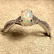 JTV Ring Opal & White Topaz 925 Sterling Silver Size 9