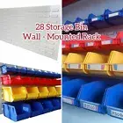 28 STORAGE BIN WALL-MOUNTED RACK TOOLS PARTS GARAGE SHELVING ORGANISER PS090-A