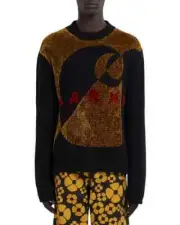 Marni X Carhartt WIP Wool Logo Intarsia Sweater Men's 50 Black Multi Pullover~