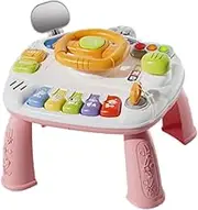 Musical Activity Table with Steering Wheel and Rearview Mirrors for Children, Pink