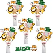 28 Pieces Jungle Animal Party Decorations - Jungle Animals Centerpiece Sticks Animals Cutouts for Baby Shower or Birthday Party Centerpiece Sticks - Table Toppers