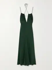 [TOTEME] TOTEME - Gathered Hammered Silk-satin Maxi Dress - Green - DK34 DK 34 Green