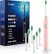 [7AM2M] Sonic Electric Toothbrush with 6 Brush Heads for Adults and Kids, One Charge for 120 Days, Wireless Fast Charge, 5 Modes with 2 Minutes Built in Smart Timer, Electric Toothbrushes(Pink)