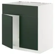 METOD base cabinet f sink w 2 doors/front, white/Havstorp deep green, 80x60x80 cm
