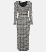 [Alessandra Rich] Alessandra Rich Belted Lurex® tweed midi dress AU 4 white
