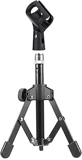 Mic Stand Desk, MS-12 Mini Foldable Adjustable Desktop Tripod Microphone Stand with MC3 Mic Clip Holder Bracket for Meeting Lectures Podcasts