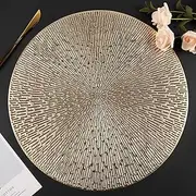 Mabbcoo Placemats Set of 6, Round Placemats Gold Washable Wipeable Vinyl Place Mats Dining Table Mats for Wedding Party Kitchen Decorations
