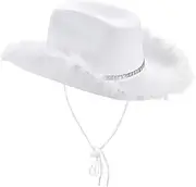 [Generic] Cowboy Cowgirl Hats, White Bride Western Cowgirl Hats, Western Non- Woven Feather Bride Cowgirl Hat Festival Fancy Dress For Women's Music Festival, Party Beach