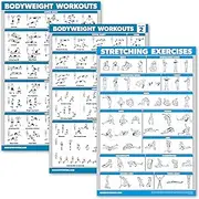 Palace Learning 3 Pack: Bodyweight Workout Posters Volume 1 & 2 + Stretching Exercises Poster Set - Set of 3 Workout Charts (LAMINATED, 18" x 24")