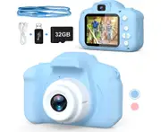 Shockproof Selfie Kids Camera Best Birthday Gifts for Toddlers Digital Dual Camera HD Video with 32GB SD Card Blue