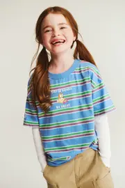 [Cotton On Kids] Cotton On Kids - Bluey Drop Shoulder Short Sleeve Tee - Lcn blu regatta multi stripe/bluey 8 LCN BLU REGATTA MULTI STRIPE/BLUEY
