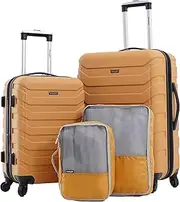 [Wrangler] Miami Luggage & Packing Cubes Set, Amber Gold, 4 Piece Set, Miami Luggage & Packing Cubes Set