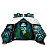 Mermaid with Cephalopods Octopus Squid Coverlet