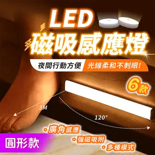 LED 磁吸感應燈 圓形款【178小舖】人體感應燈 LED感應燈 磁吸燈 照明燈 感應燈條 床頭燈 (1.4折)