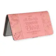 Pink Faux Leather Checkbook Cover for Women with Inspirational Scripture