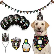 NFL Pittsburgh Steelers Dog Birthday Party Set 10pcs with 1 Football Bandana Small/Medium, 1 Crown Hat, 1 Banner, 1 Birthday Cake Toy & 6 B-Day Balloons, Dog Birthday Set, Costume, Fun Doggie Pawty