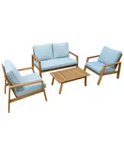 DUKAP Saman Fsc Wood 4pc Patio Set With Grey Cushions