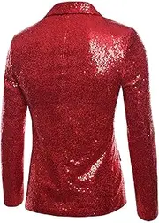 One Button Sequin Blazer for Men Lightweight Slim Fit Shiny Suit Jacket Celebration Stage Party Dinner Dress Coat