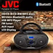 JVC Portable Bluetooth CD Player Boombox/USB/MP3/FM Radio/LCD Display 8W SPKR