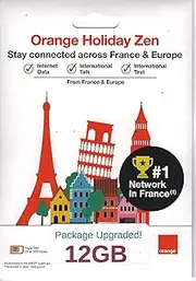 TSIM Europe Sim Card 30 Days with 12GB Data | Orange Holiday with 4G / 5G Network | Unlimited Local Calls | 30 Minutes + 200 Texts to Worldwide