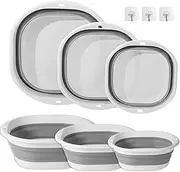 Foldable Portable Washing Up Bowl - Collapsible Camping Sink for Outdoor Travel, Multi-Purpose Dish Basin with Drain Plug - Space Saving Kitchen & Camping Accessory (3 Pack)