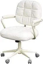 Ergonomic Office Chair Office Chair PU Leather Comfortable Backrest Office Chair Household Female Bedroom Lift Swivel Chair Makeup Chair Desk Chair(White)