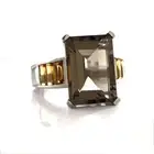 Smoky Quartz & Citrine 8.00 ctw Emerald Cut 0.925 Sterling Silver Ring
