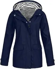 [ADJHDFH] womens long coats,amazon deals today prime,lightening deals of the day,women waterproof rain jacket long sleeve lightweight hiking jackets with hood travel zip up raincoat with pockets（a5-navy，l）, A5