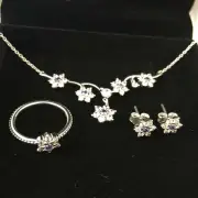 Pandora Forget Me Not Earrings, Ring+Necklace Set #290690ACZ 190990ACZ 590519ACZ