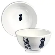 2 PCS. Japanese Rice Soup Bowl 4.5"D Porcelain Maneki Neko Lucky Cat JAPAN MADE
