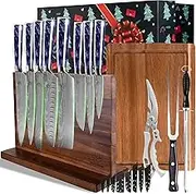 FULLHI 13-Piece Giftbox Knife Set with Magnetic Knife Block Holder, Cutting Boards, Kitchen Scissors, Cleaning Fork & Sharpening Steel, Kitchen Knife Set First Choice for Gift Giving (Purple Resin)