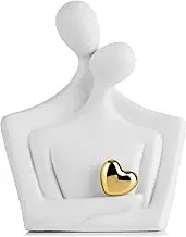 XMGZQ Figure Statue for Home Decorations,Living Room Decorations,Office Decor,Abstract Figurines Decor Items for Shelf,Bookself TV Stand Decor Gold Heart Figurine Hugging Couple White (A)