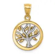 14K Two-tone Polished Tree of Life Pendant D4574