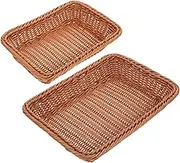 2Pcs Imitation Rattan Woven Baskets for Storage Rectangular Handwoven Bread Baskets Stylish Organizers for Kitchen Living Home Decor for Sundries