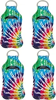 RANXIZY 4 Piece Hand Sanitizer Bottle Holder Keyring Neoprene Keychain for 30ML Gym Shampoo Lotion Soap Perfume and Liquids Travel Containers,Tie-dye, Tie Dye