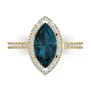 2.38 ct Marquise Cut Topaz Gemstone Halo Solitaire with Accents Ring Yellow Gold