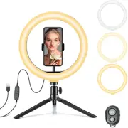 10" LED Ring Light with Tripod Stand & Phone Holder Dimmable Desk Makeup Light