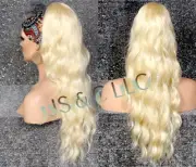 Silky Luxerious Extra Long Ponytail Yellow Pale Blonde wavy Drawstring Claw Clip