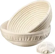 [Dimpola] Banneton Bread Proofing Basket Banneton Basket Set Sourdough Proofing Basket Round Proofing Bowls Handmade Rattan Baskets and Liners (Round 9 inch set of 2)