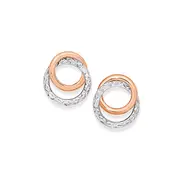 9ct Two Tone Double Circle Stud Earrings
