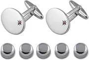 [Select Gifts] Sterling Silver Offset Ruby Cufflinks Shirt Dress Studs Gift Set
