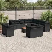 14 Piece Garden Sofa Set with Cushions Black Poly Rattan Patio Bar Sets