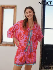 Purple Abstract Button Through Short Set Pyjamas (AH3700) | $60