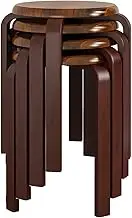 4 Pcs Stacking Wood Stools, Modern Household Round Solid Wood Stackable Stool with Non-Slip Footpads, Kitchen Dining Chair for Home Office Living Room,Brown