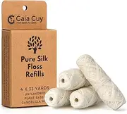 Gaia Guy Silk Dental Floss Refill | Unflavored Natural Silk | 4 x 30 Meter Spools | Compostable, Biodegradable & Eco-Friendly